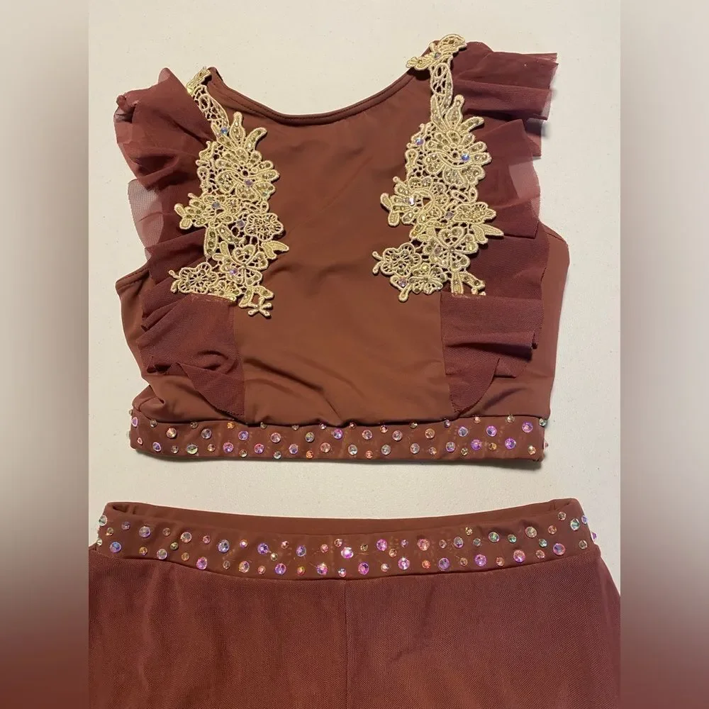 Weissman dance costume 2 piece GOLDEN HOUR SM12288 pant top SA-Small adult